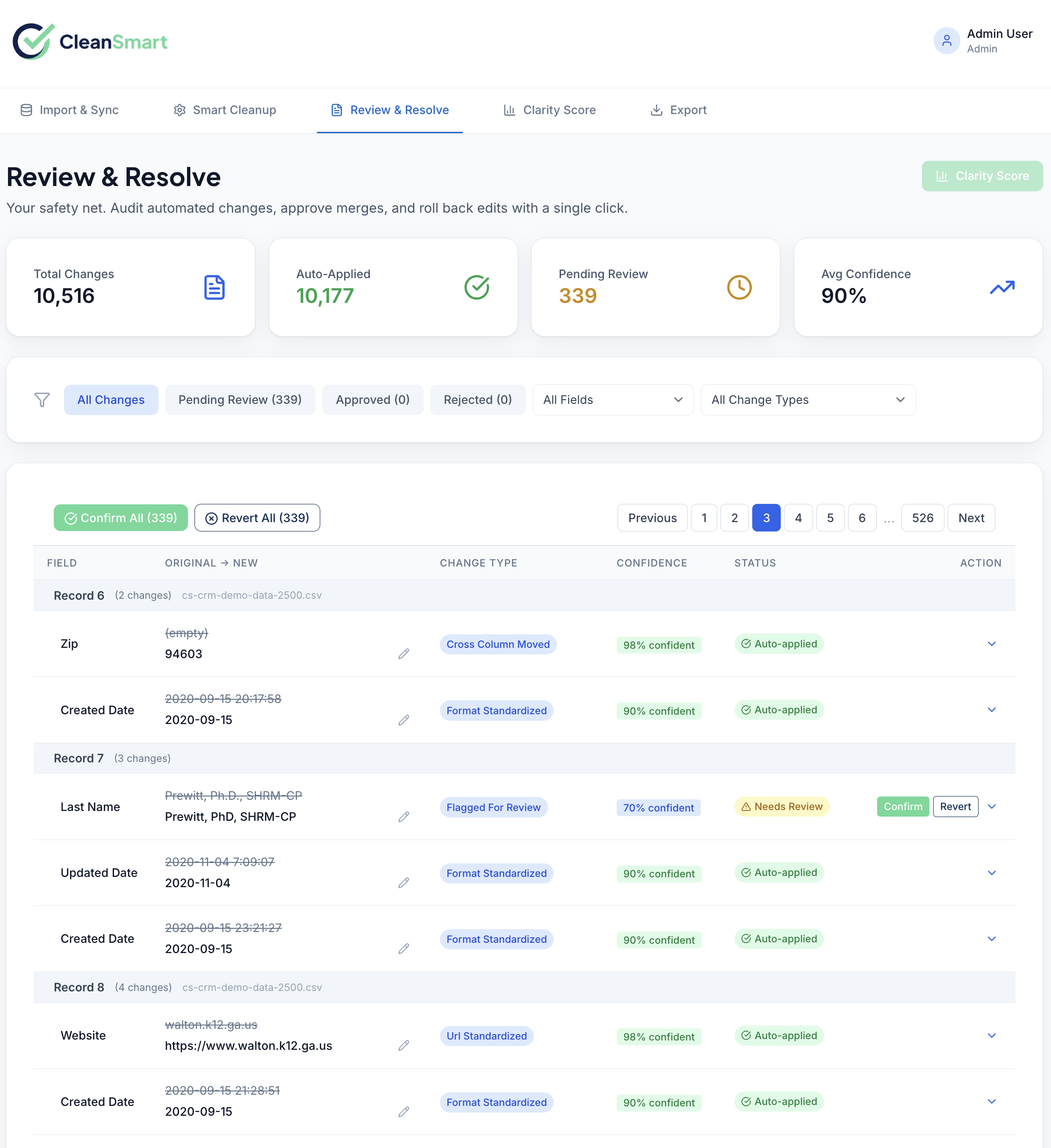 Review and Resolve interface